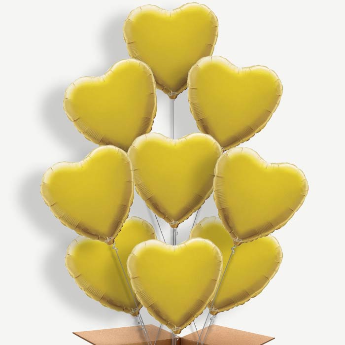 Gold Heart Balloon Bundle Inflated with Helium | Party Save Smile