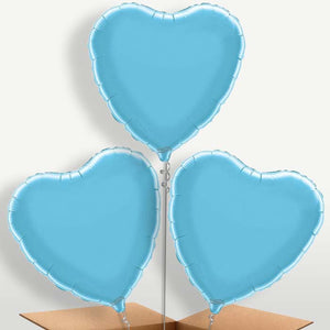 Baby Blue Heart Bunch of Balloons Inflated with Helium (Trio)