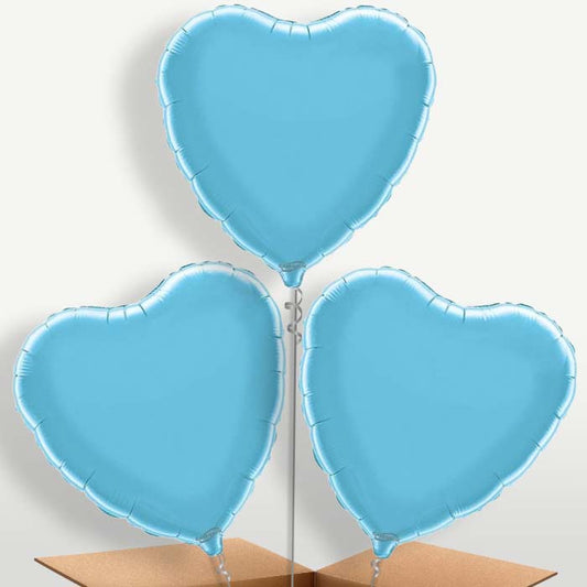 Baby Blue Heart Bunch of Balloons inflated with Helium | Party Save Smile