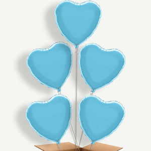Baby Blue Heart 5 Balloon Cluster Inflated with Helium