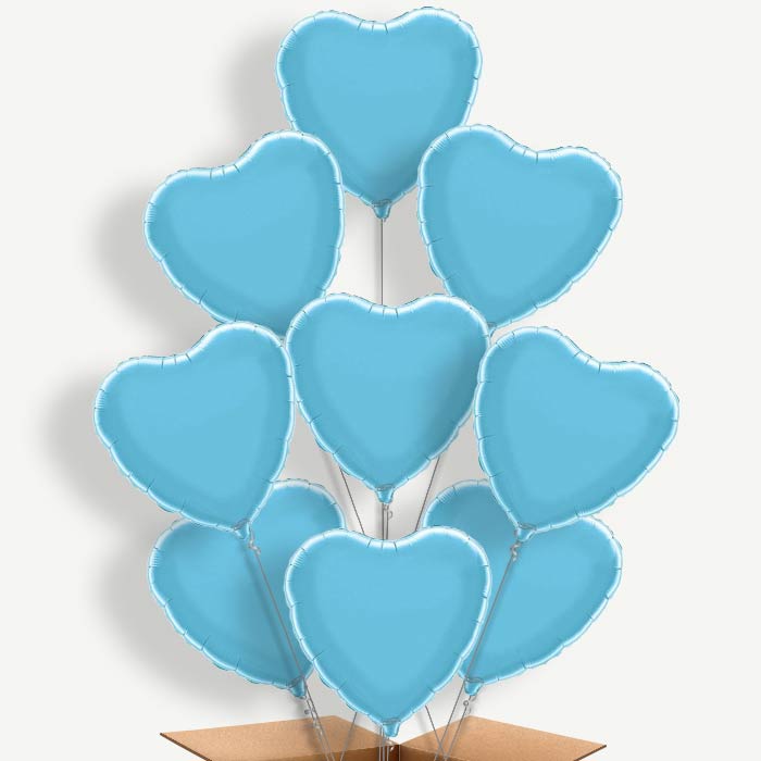 Baby Blue Heart Balloon Bundle Inflated with Helium | Party Save Smile