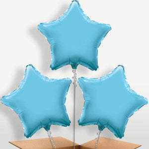Baby Blue Star Bunch of Balloons Inflated with Helium (Trio)
