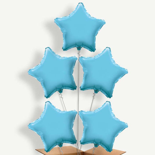 Baby Blue Star Balloon Cluster Inflated with Helium | Party Save Smile
