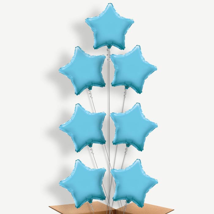 Baby Blue Star Balloon Arrangement Inflated with Helium | Party Save Smile