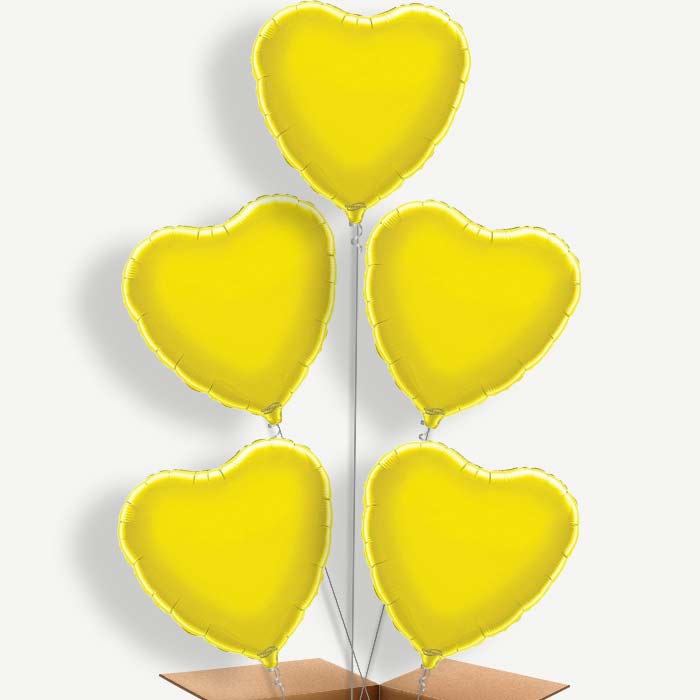Yellow Heart Balloon Cluster Inflated with Helium | Party Save Smile