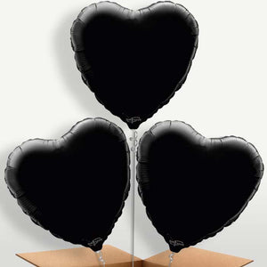 Black Heart Bunch of Balloons Inflated with Helium (Trio)
