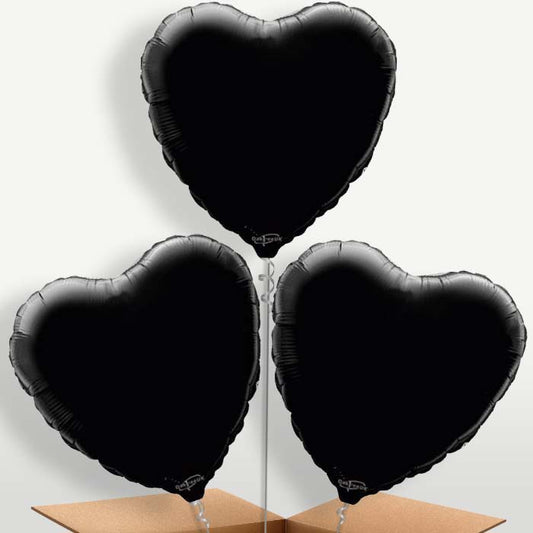 Black Heart Bunch of Balloons inflated with Helium | Party Save Smile