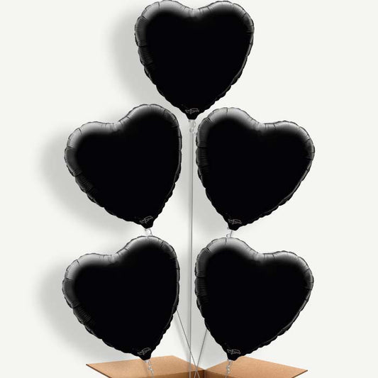 Black Heart Balloon Cluster Inflated with Helium | Party Save Smile