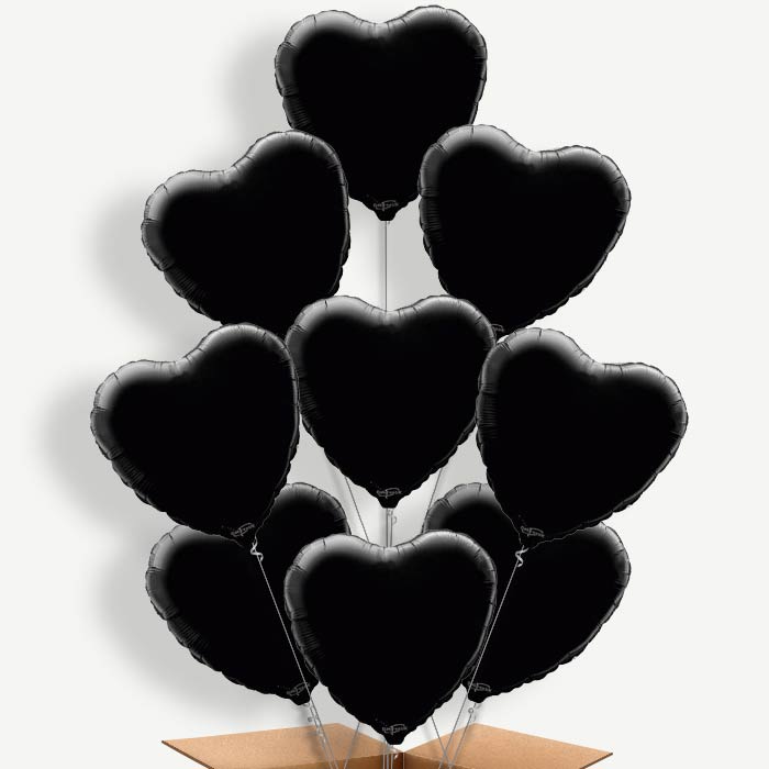 Black Heart Balloon Bundle Inflated with Helium | Party Save Smile