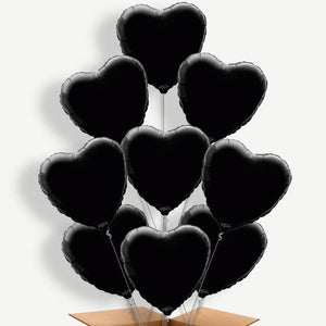 Black Heart 9 Balloon Bundle Inflated with Helium