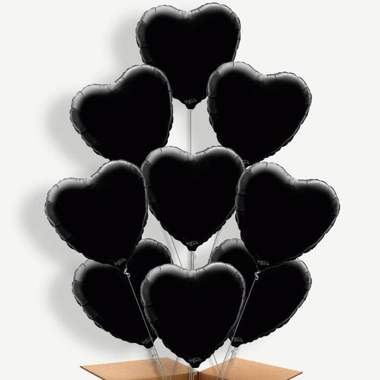 Black Heart Balloon Bundle Inflated with Helium | Party Save Smile