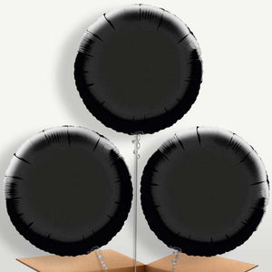 Black Circle Bunch of Balloons Inflated with Helium (Trio)