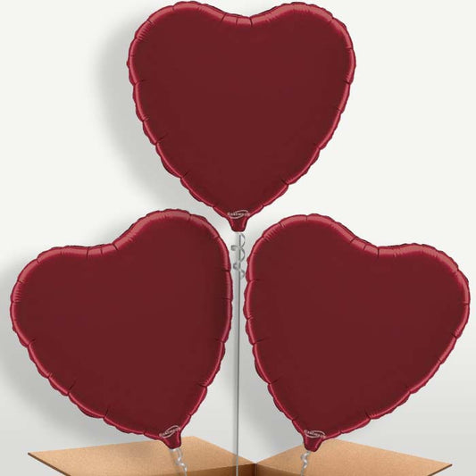 Burgundy Heart Bunch of Balloons inflated with Helium | Party Save Smile