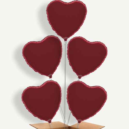 Burgundy Heart Balloon Cluster Inflated with Helium | Party Save Smile