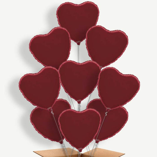 Burgundy Heart Balloon Bundle Inflated with Helium | Party Save Smile