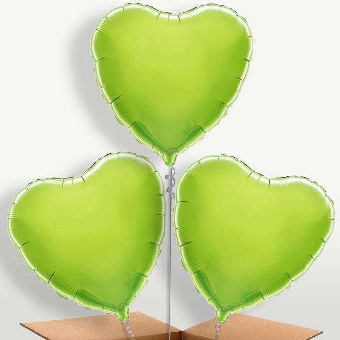 Lime Green Heart Bunch of Balloons inflated with Helium | Party Save Smile
