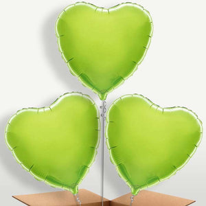 Lime Green Heart Bunch of Balloons Inflated with Helium (Trio)