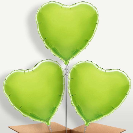 Lime Green Heart Bunch of Balloons inflated with Helium | Party Save Smile