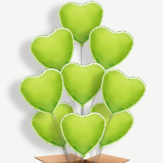 Lime Green Heart Balloon Bundle Inflated with Helium | Party Save Smile