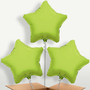Lime Green Star Bunch of Balloons Inflated with Helium (Trio)