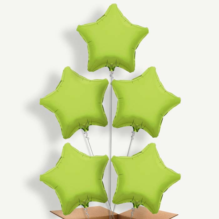 Lime Green Star Balloon Cluster Inflated with Helium | Party Save Smile