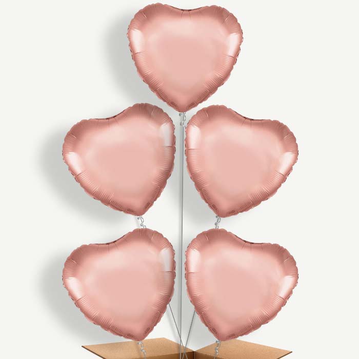 Rose Gold Heart Shaped Balloon Cluster Inflated with Helium | Party Save Smile