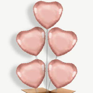 Rose Gold Heart Shaped 5 Balloon Cluster Inflated with Helium