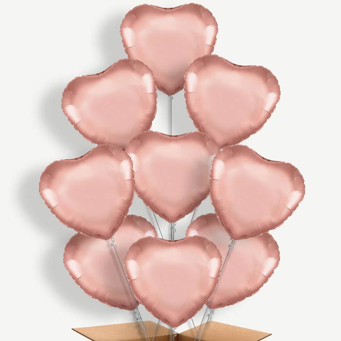 Rose Gold Heart Shaped Helium Balloon Bundle | Party Save Smile