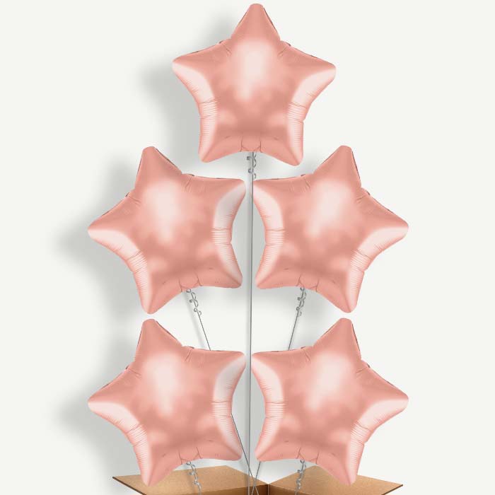 Rose Gold Star Shaped Balloon Cluster Inflated with Helium | Party Save Smile
