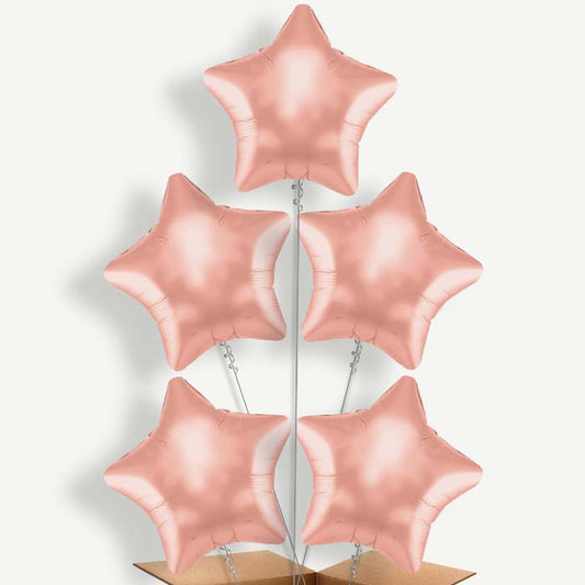 Rose Gold Star Shaped Balloon Cluster Inflated with Helium | Party Save Smile
