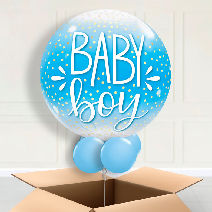Baby Boy Bubble Helium Balloon in a Box - Bubble Balloon | Party Save Smile