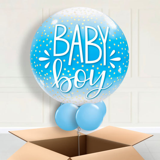 Baby Boy Bubble Helium Balloon in a Box - Bubble Balloon | Party Save Smile