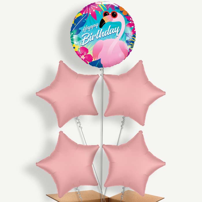 Flamingo Birthday Balloon Cluster Inflated with Helium | Party Save Smile