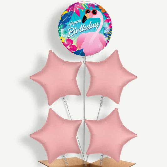 Flamingo Birthday Balloon Cluster Inflated with Helium | Party Save Smile