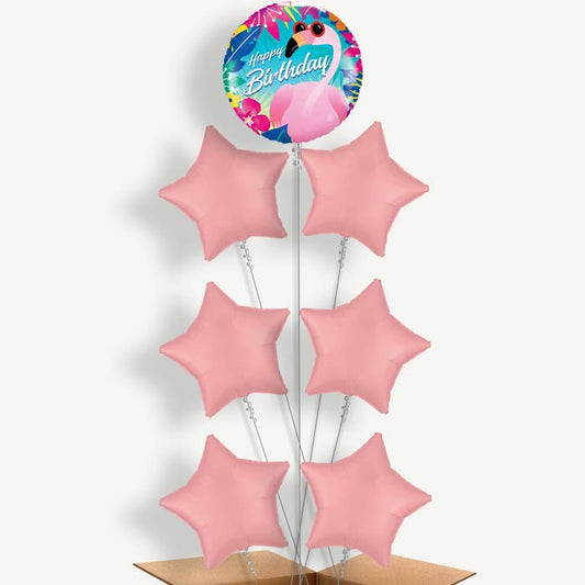 Flamingo Birthday Balloon Arrangement Inflated with Helium | Party Save Smile