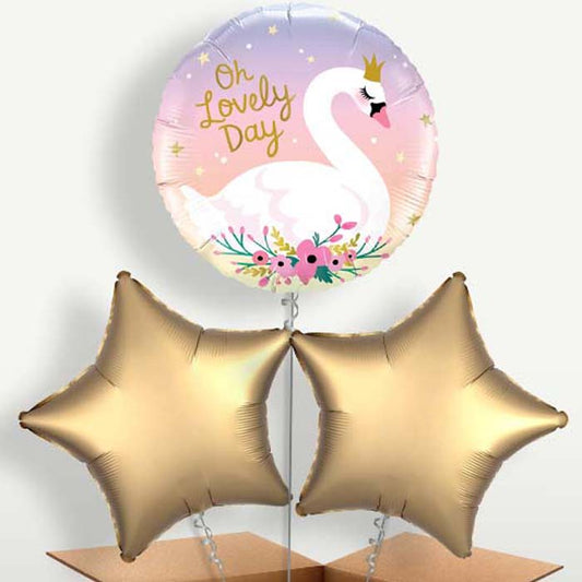 Oh Lovely Day Swan Balloon Bunch inflated with Helium | Party Save Smile