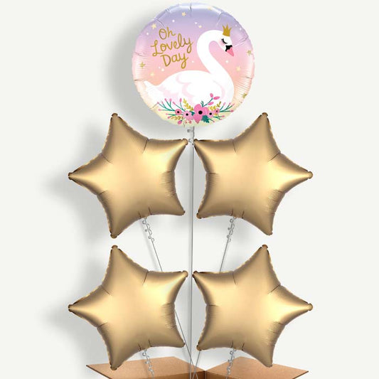 Oh Lovely Day Swan Balloon Cluster Inflated with Helium | Party Save Smile