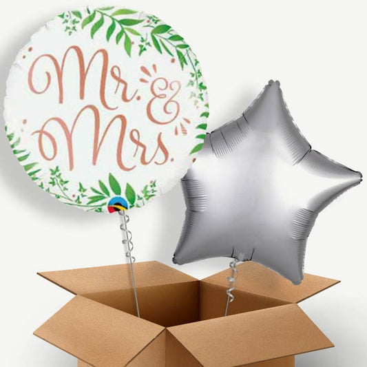 Rose Gold Mr and Mrs Helium Balloon Couple | Party Save Smile