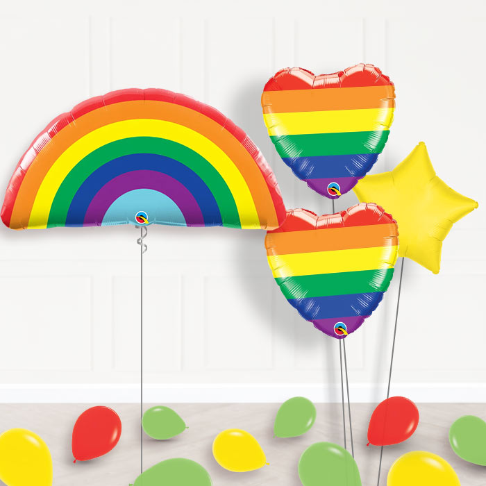Rainbow Balloon Bouquet Delivered in a Box-Giant Balloon + 2 Themed Balloons + 1 Plain Balloon + Mini Balloons 