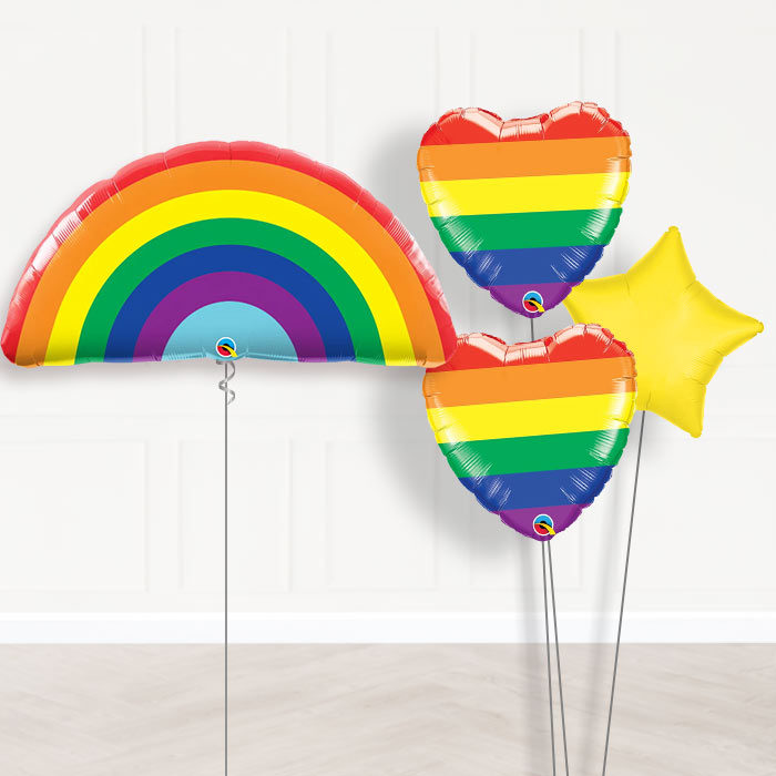 Rainbow Balloon Bouquet Delivered in a Box-Giant Balloon + 2 Themed Balloons + 1 Plain Balloon 