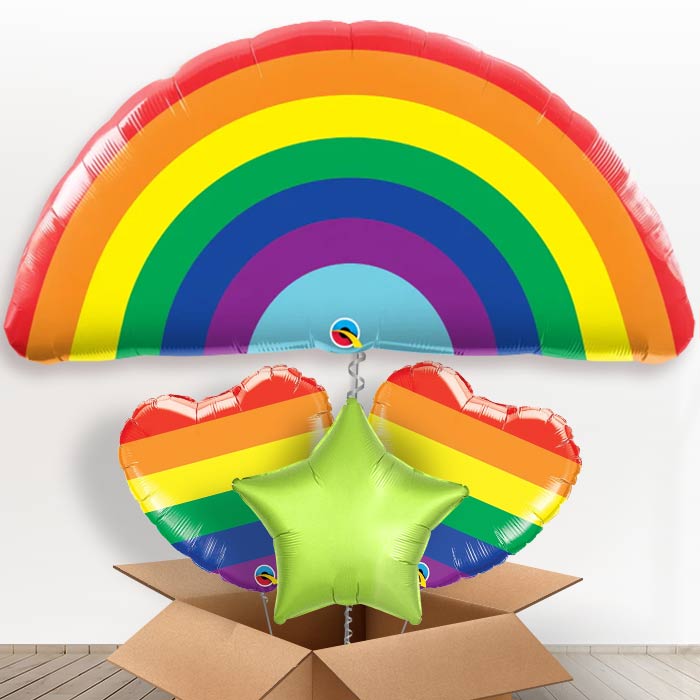Giant Rainbow Helium Balloons in a Box Gift-1 x Giant Balloon and 2 Themed Balloons and 1 Plain Balloon 