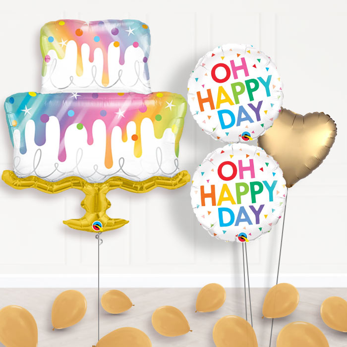 Rainbow Wedding Cake Balloon Bouquet in a Box-Giant Balloon + 2 Themed Balloons + 1 Plain Balloon + Mini Balloons 