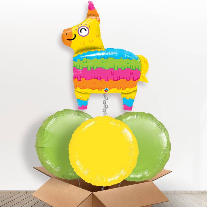 Rainbow Pinata Giant Shaped Helium Balloon in a Box Gift - Giant Balloon with 3 Plain Balloons | Party Save Smile