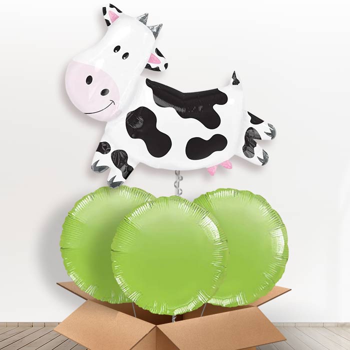 Giant Cow Helium Balloon in a Box Gift - With 3 Plain Balloons | Party Save Smile