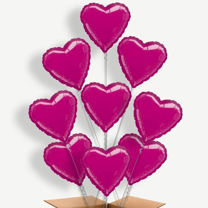 Fuchsia Pink Metallic Heart Helium Balloon Bundle | Party Save Smile