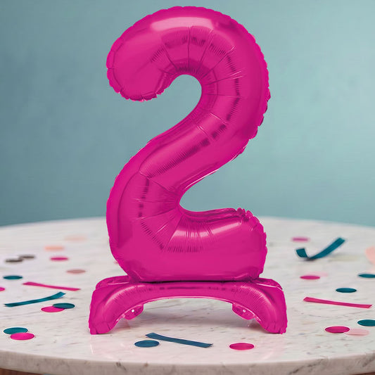 Pink Number 2 Birthday Inflated Standing Balloon Decoration - Number 2 | Party Save Smile