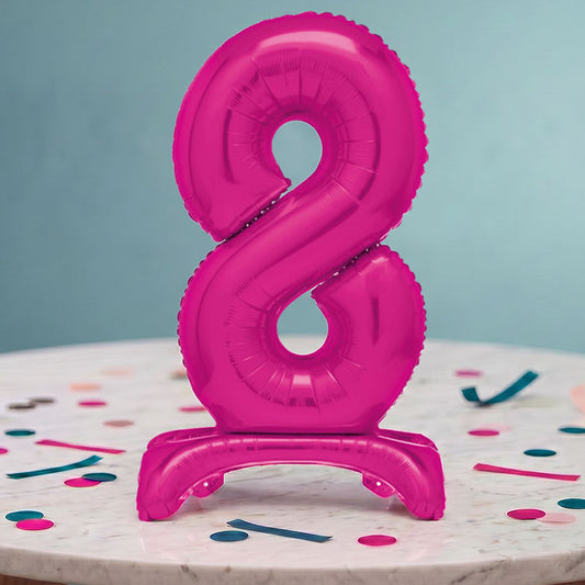 Pink Number 8 Birthday Inflated Standing Balloon Decoration - Number 8 | Party Save Smile