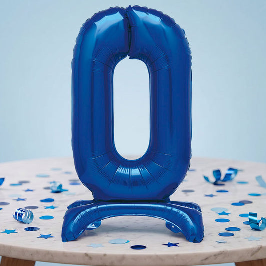 Blue Number 0 Birthday Inflated Standing Balloon Decoration - Number 0 | Party Save Smile