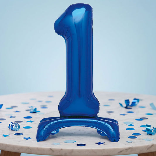Blue Number 1 Birthday Inflated Standing Balloon Decoration - Number 1 | Party Save Smile