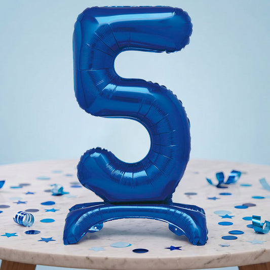Blue Number 5 Birthday Inflated Standing Balloon Decoration - Number 5 | Party Save Smile